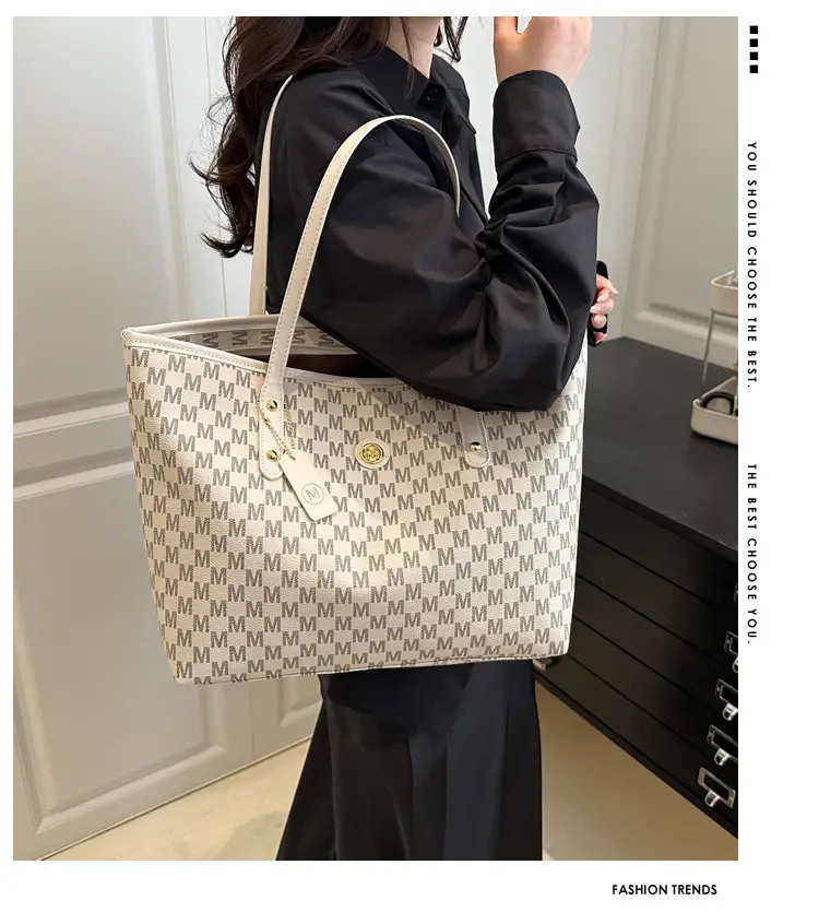 Women's Black Checkered Check Tote Bag Large Capacity — feature 1