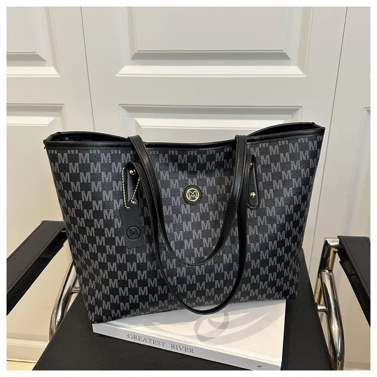 Women's Black Checkered Check Tote Bag Large Capacity — feature 11