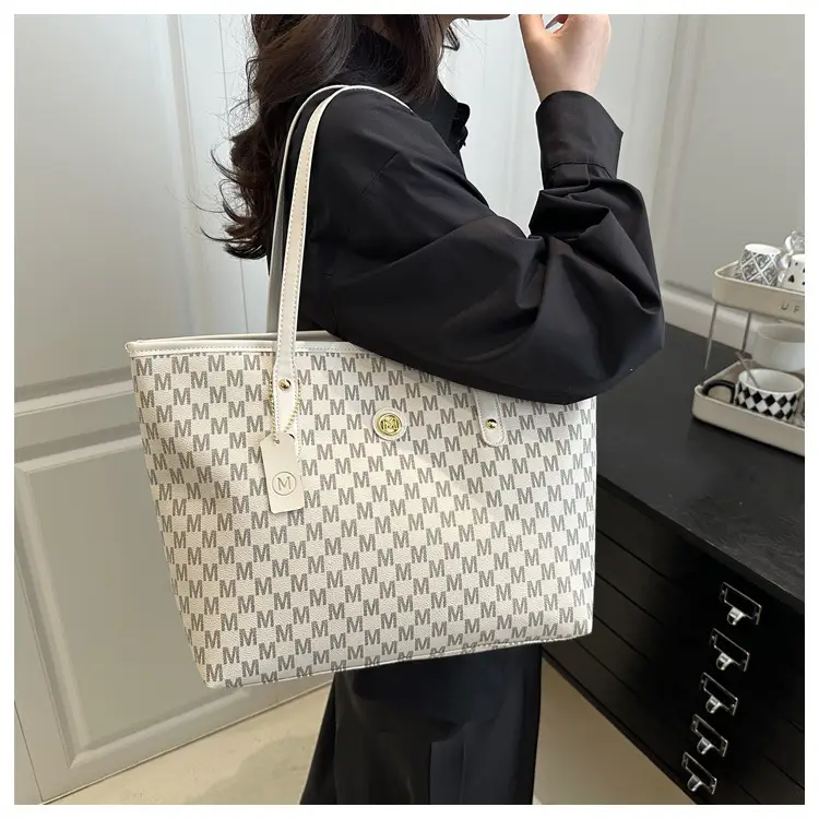 Women's Black Checkered Check Tote Bag Large Capacity — feature 13