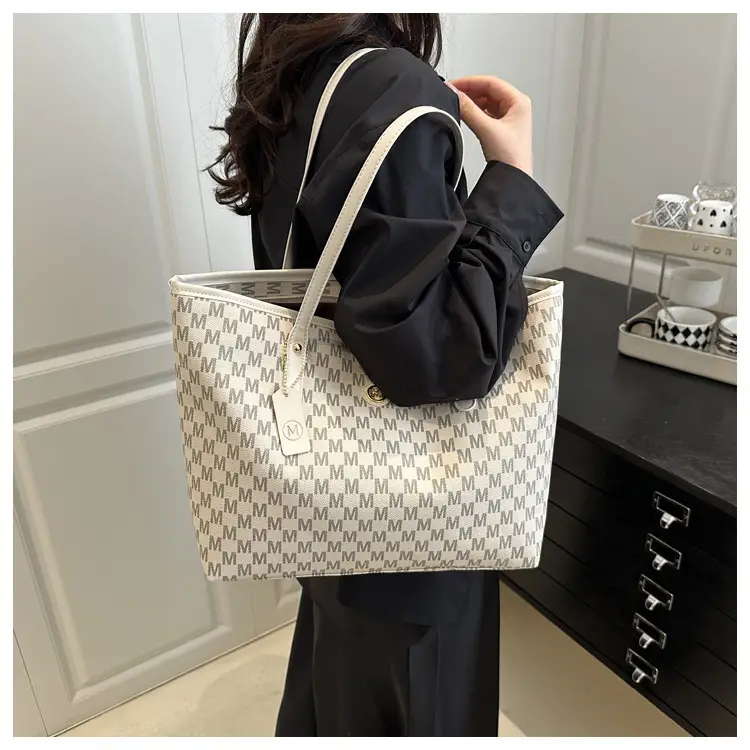 Women's Black Checkered Check Tote Bag Large Capacity — feature 14
