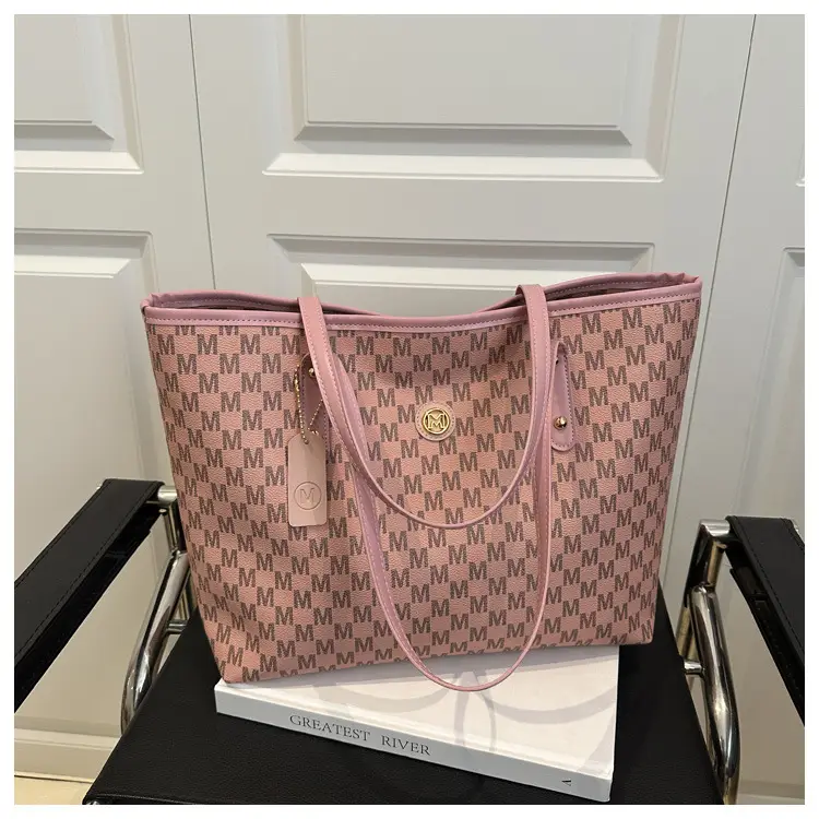 Women's Black Checkered Check Tote Bag Large Capacity