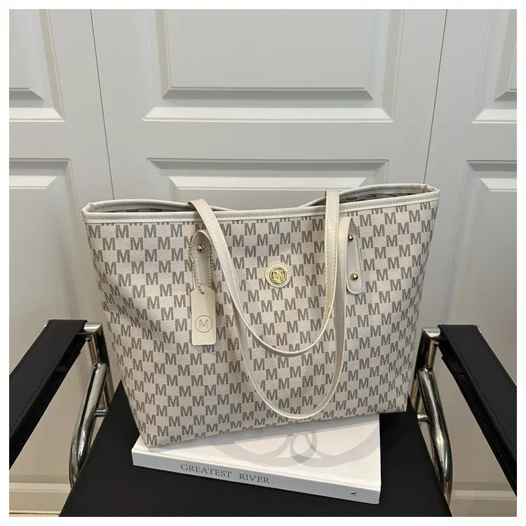 Women's Black Checkered Check Tote Bag Large Capacity