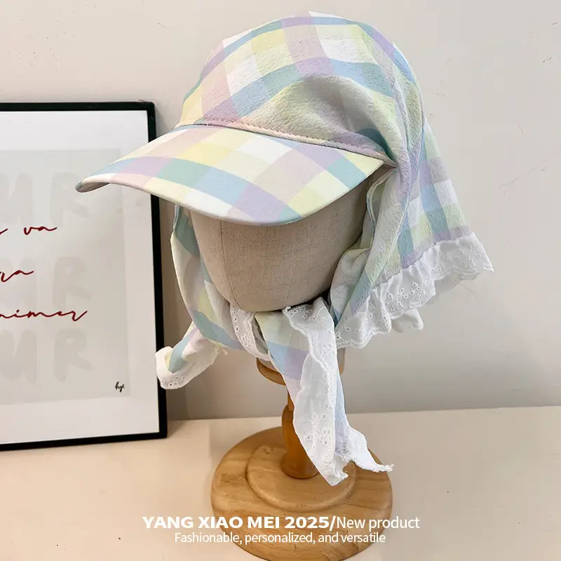 Women Plaid Duckbill Cap with Turban Scarf 2025 - Image 3