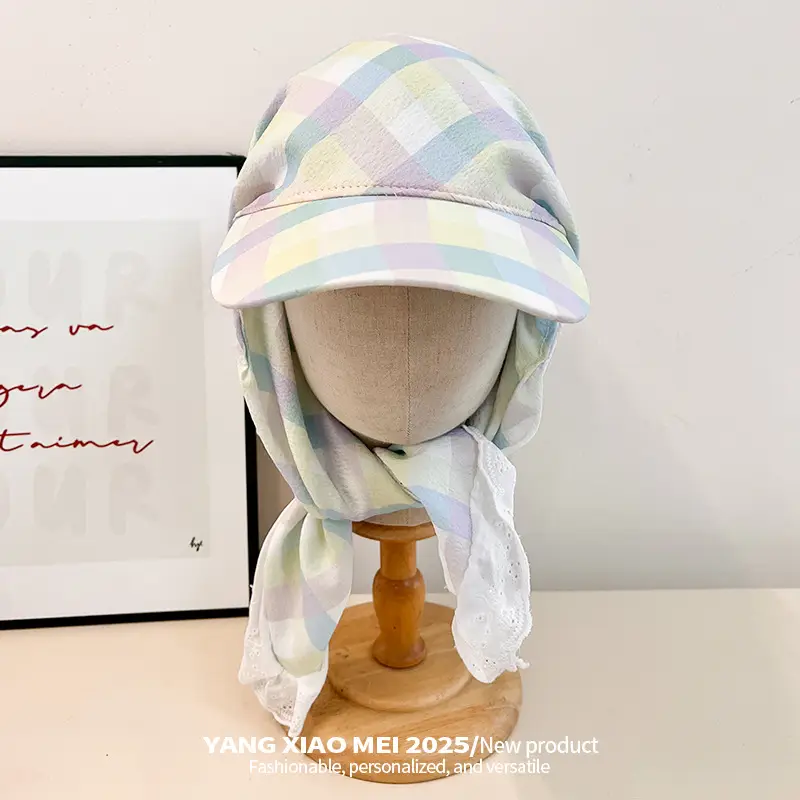 Women Plaid Duckbill Cap with Turban Scarf 2025 - Image 5