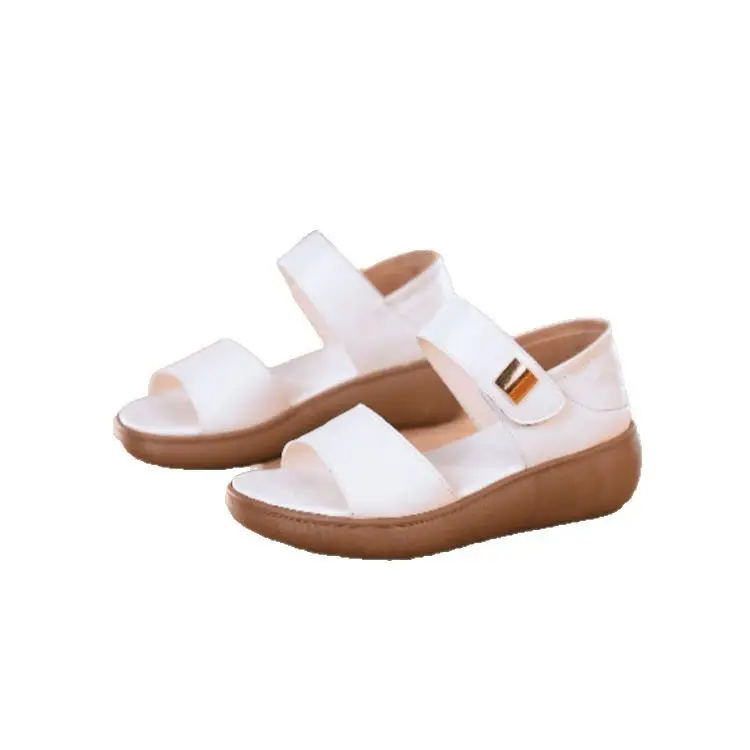 Soft Leather Platform Sandals Women's 2025 Summer New Casual All-match Mom Shoes Non-slip Velcro Wedge Sandals - Image 7