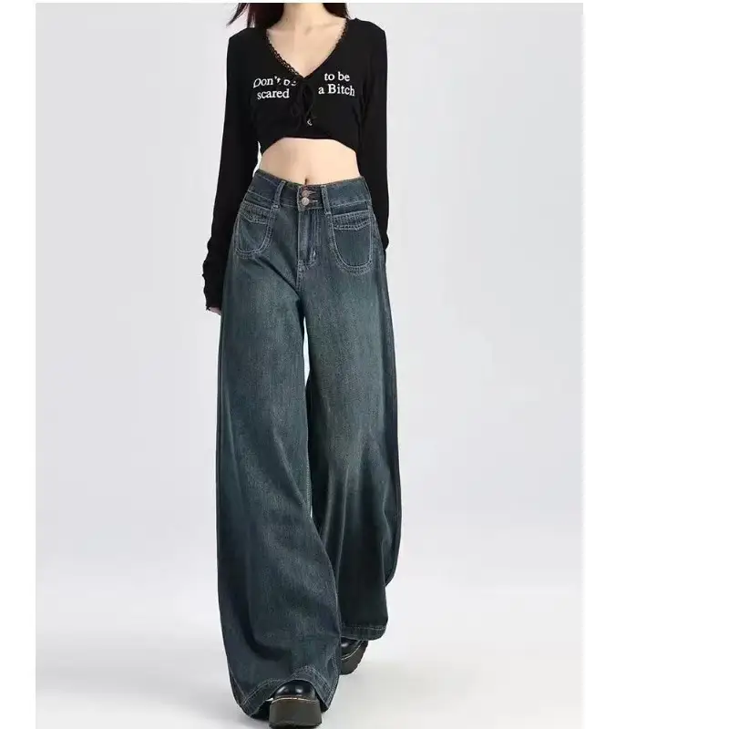 Women Dark Blue Wide Leg Jeans Spring Summer 2025