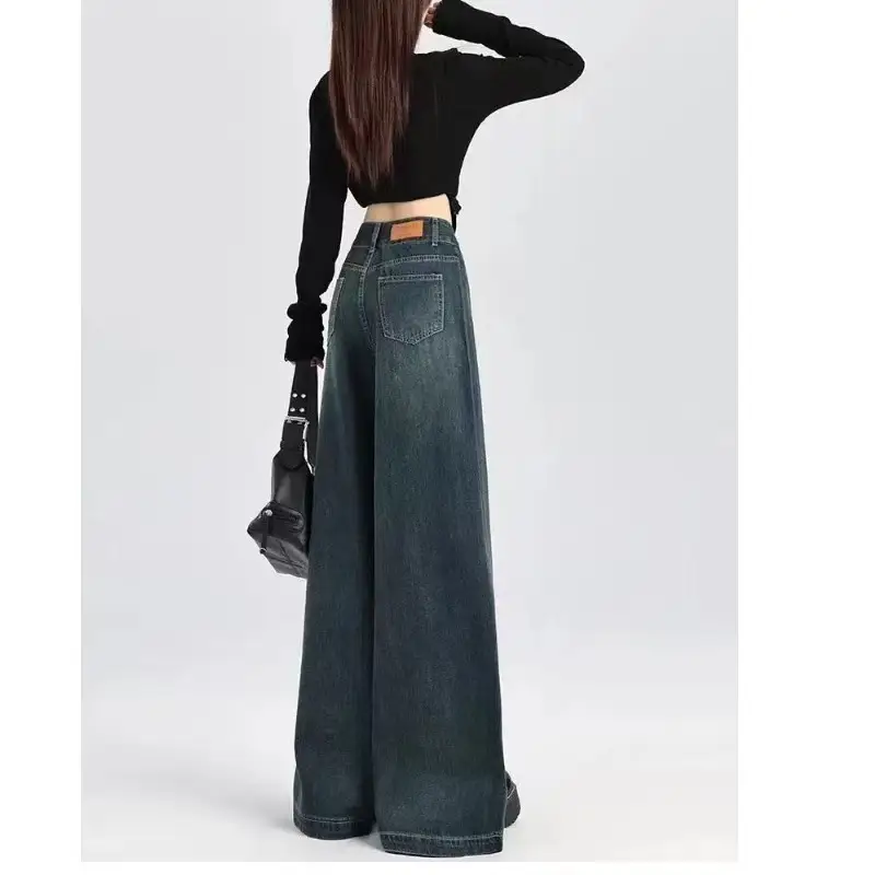 Women Dark Blue Wide Leg Jeans Spring Summer 2025