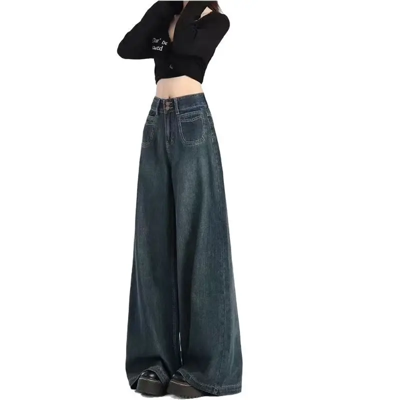 Women Dark Blue Wide Leg Jeans Spring Summer 2025
