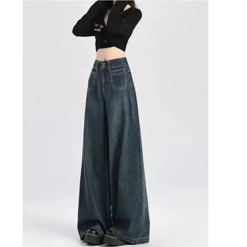 Women Dark Blue Wide Leg Jeans Spring Summer 2025 — feature 5
