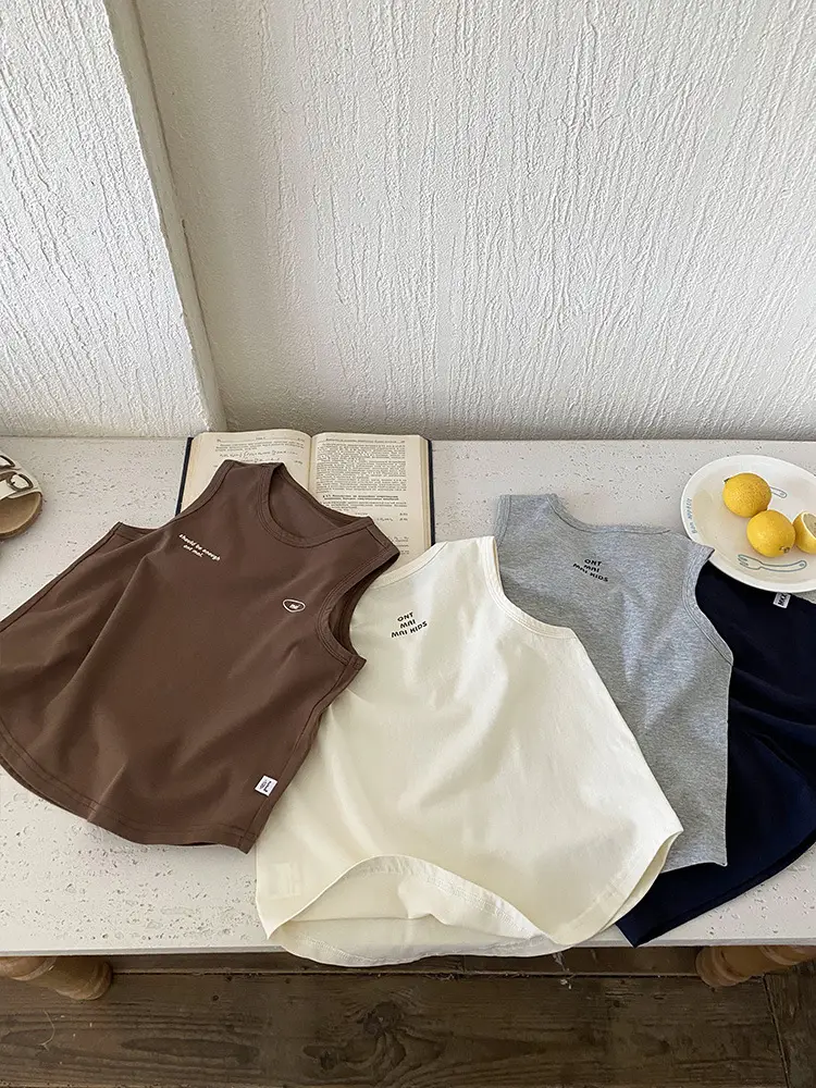 Children's Sleeveless Cotton T-Shirt White 2025 Summer - Image 5