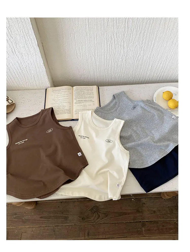 Children's Sleeveless Cotton T-Shirt White 2025 Summer — feature 14