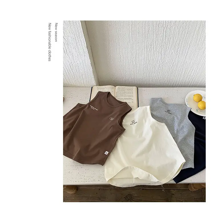 Children's Sleeveless Cotton T-Shirt White 2025 Summer — feature 15