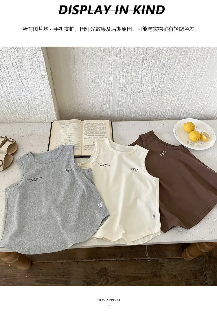 Children's Sleeveless Cotton T-Shirt White 2025 Summer — feature 6