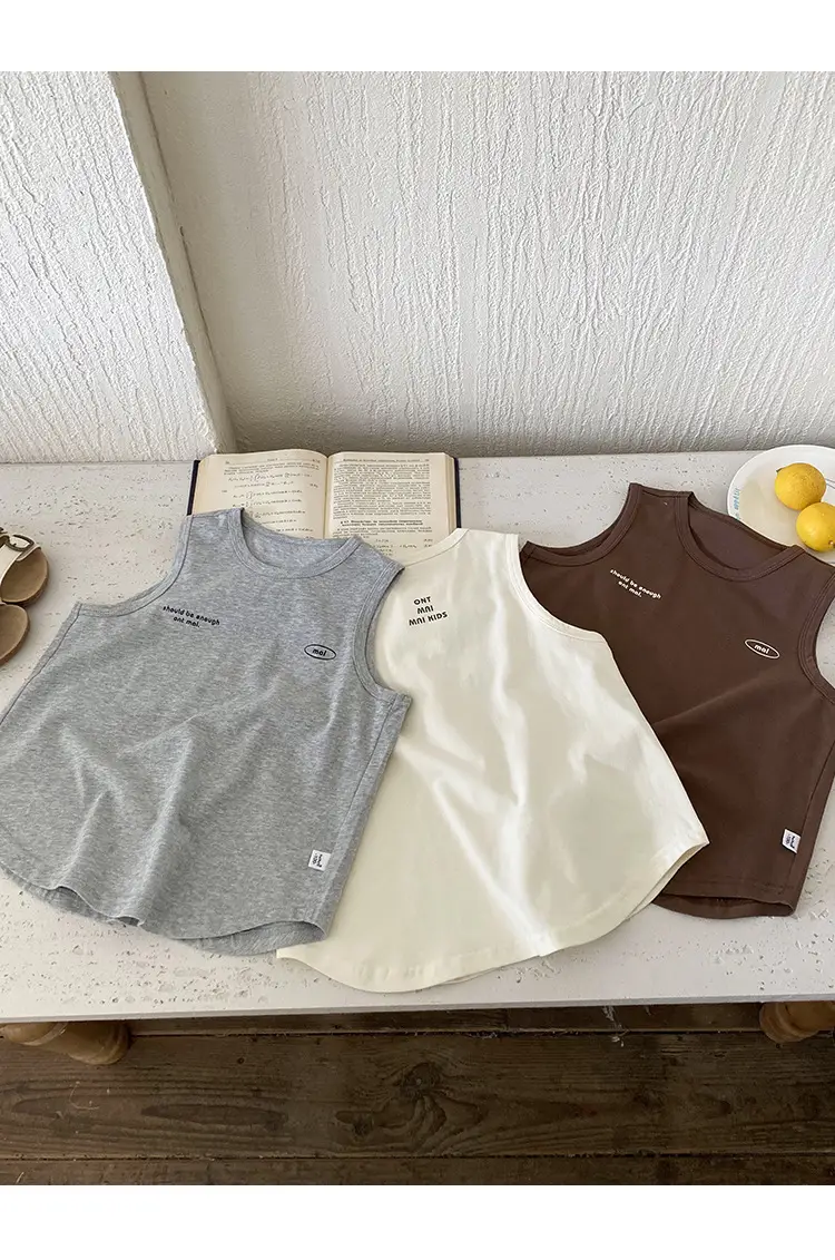Children's Sleeveless Cotton T-Shirt White 2025 Summer — feature 9