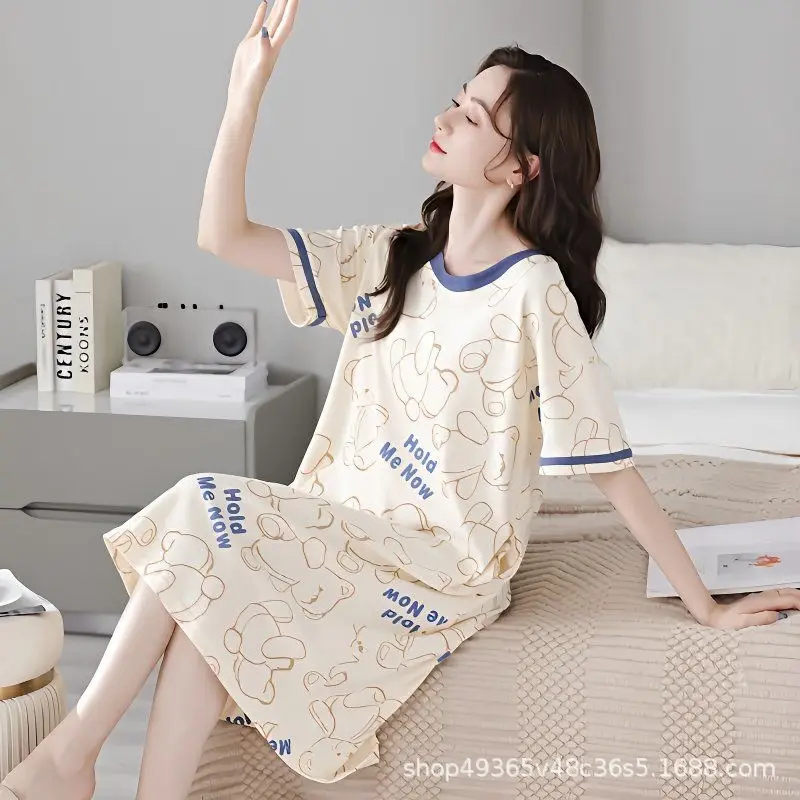 Women's Summer Cotton Nightgown Short Sleeve White Floral — feature 1