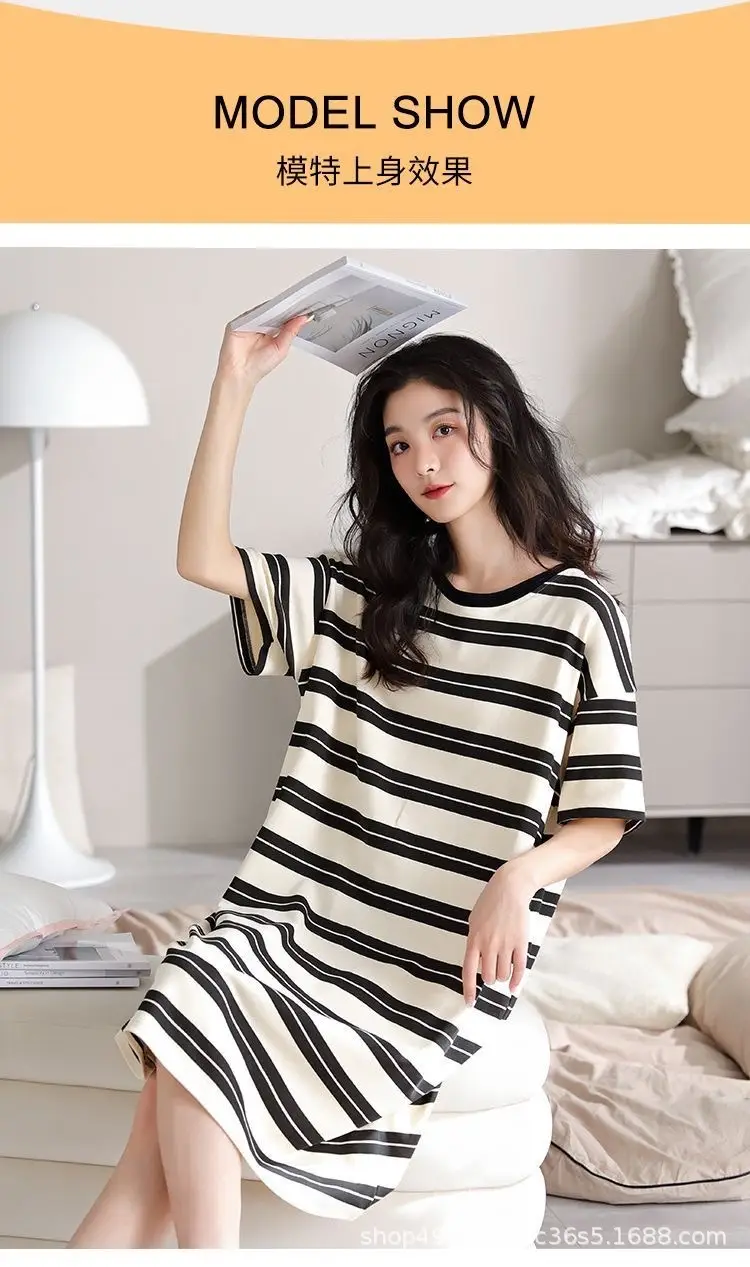 Women's Summer Cotton Nightgown Short Sleeve White Floral — feature 13