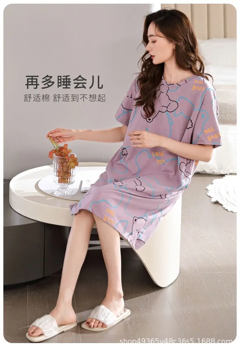 Women's Summer Cotton Nightgown Short Sleeve White Floral — feature 14