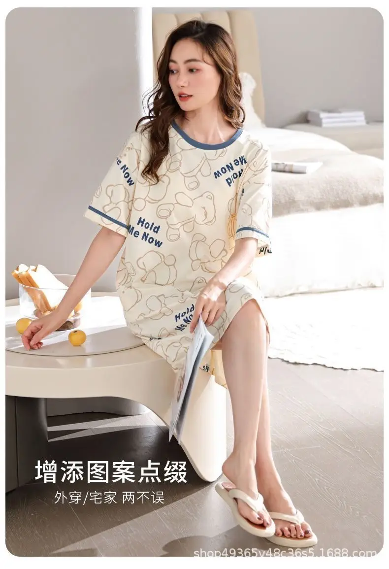 Women's Summer Cotton Nightgown Short Sleeve White Floral — feature 16