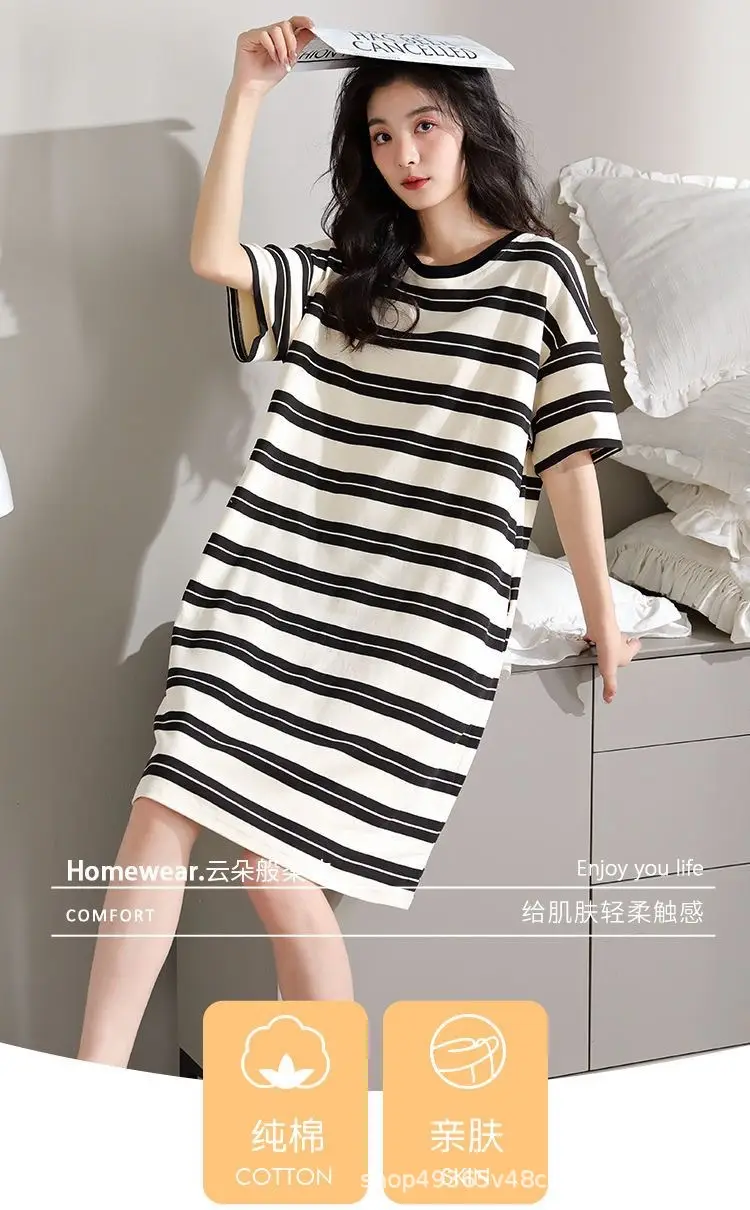 Women's Summer Cotton Nightgown Short Sleeve White Floral — feature 19