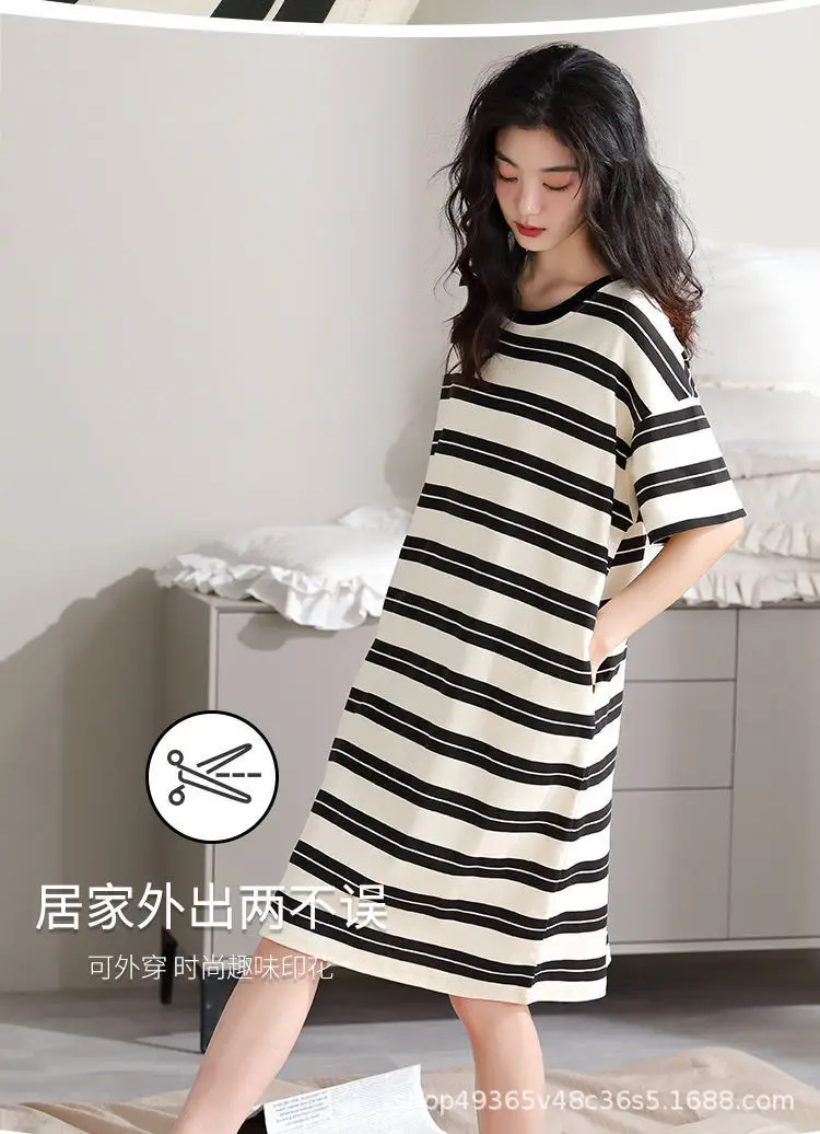 Women's Summer Cotton Nightgown Short Sleeve White Floral — feature 2