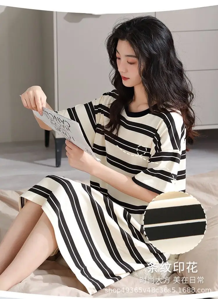 Women's Summer Cotton Nightgown Short Sleeve White Floral — feature 21