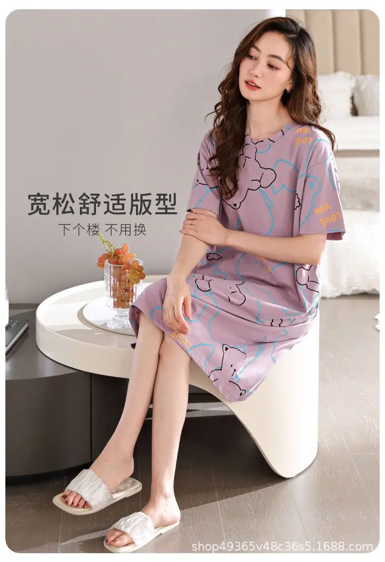 Women's Summer Cotton Nightgown Short Sleeve White Floral — feature 27