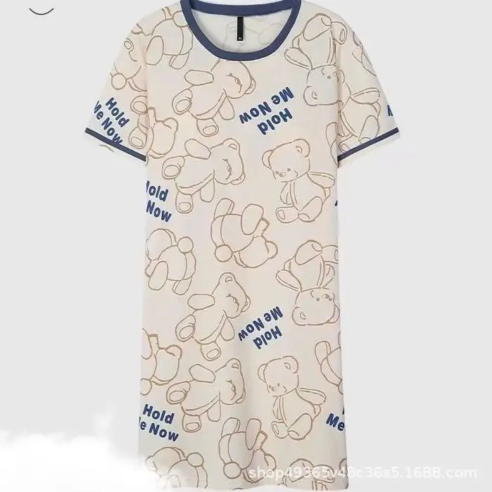 Women's Summer Cotton Nightgown Short Sleeve White Floral — feature 29
