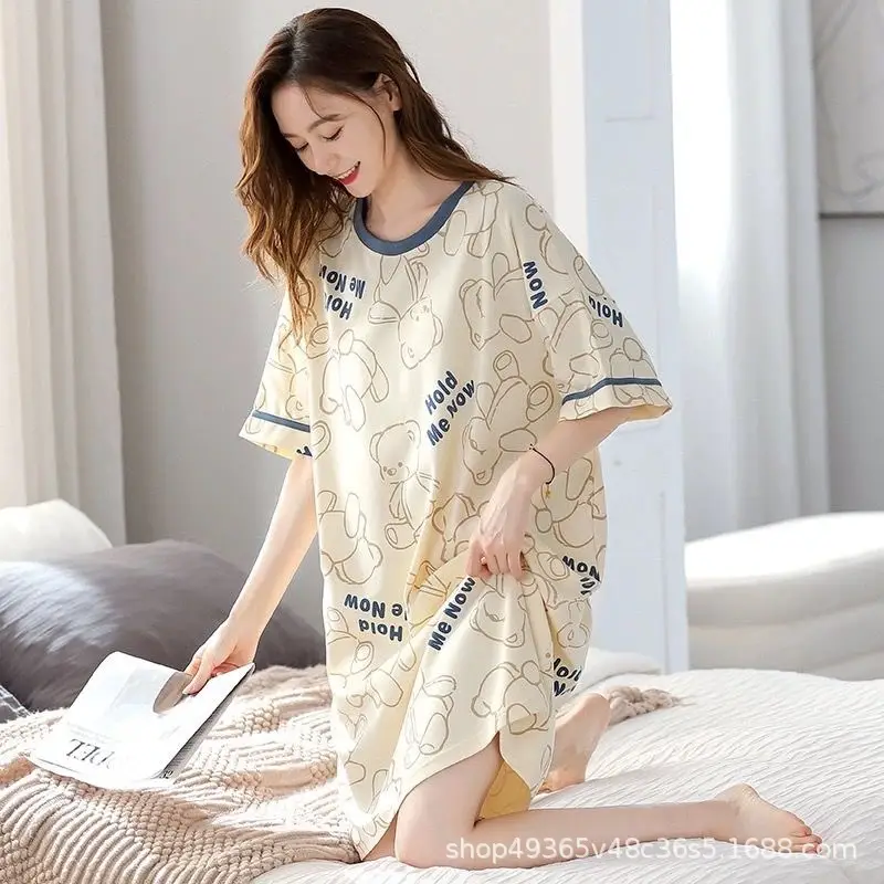 Women's Summer Cotton Nightgown Short Sleeve White Floral — feature 30