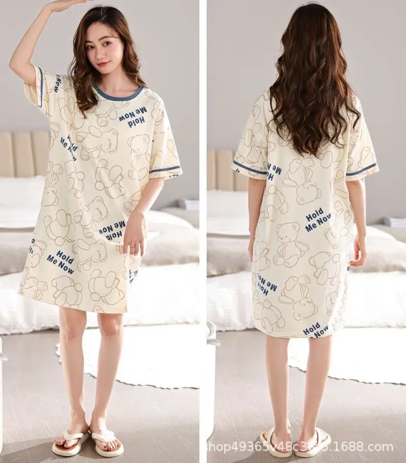 Women's Summer Cotton Nightgown Short Sleeve White Floral — feature 32