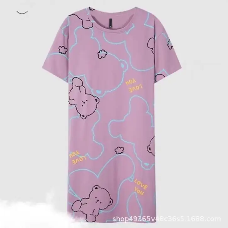 Women's Summer Cotton Nightgown Short Sleeve White Floral — feature 35