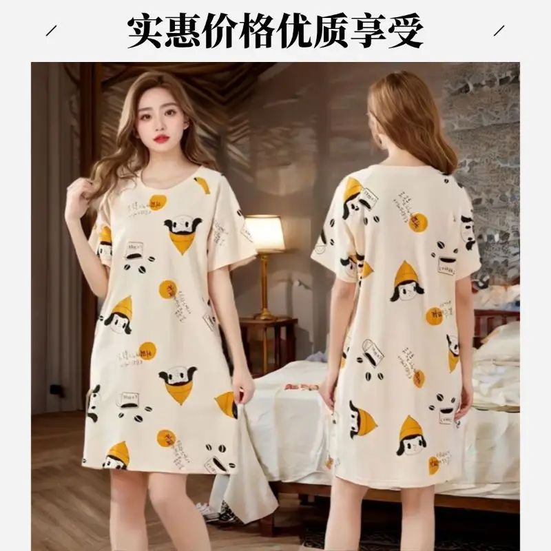 Women's Summer Cotton Nightgown Short Sleeve White Floral - Image 5