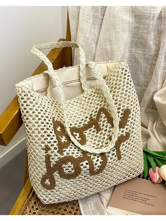 Women's Letter Knitted Crossbody Bag Brown - Image 9