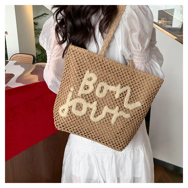 Women's Letter Knitted Crossbody Bag Brown — feature 15