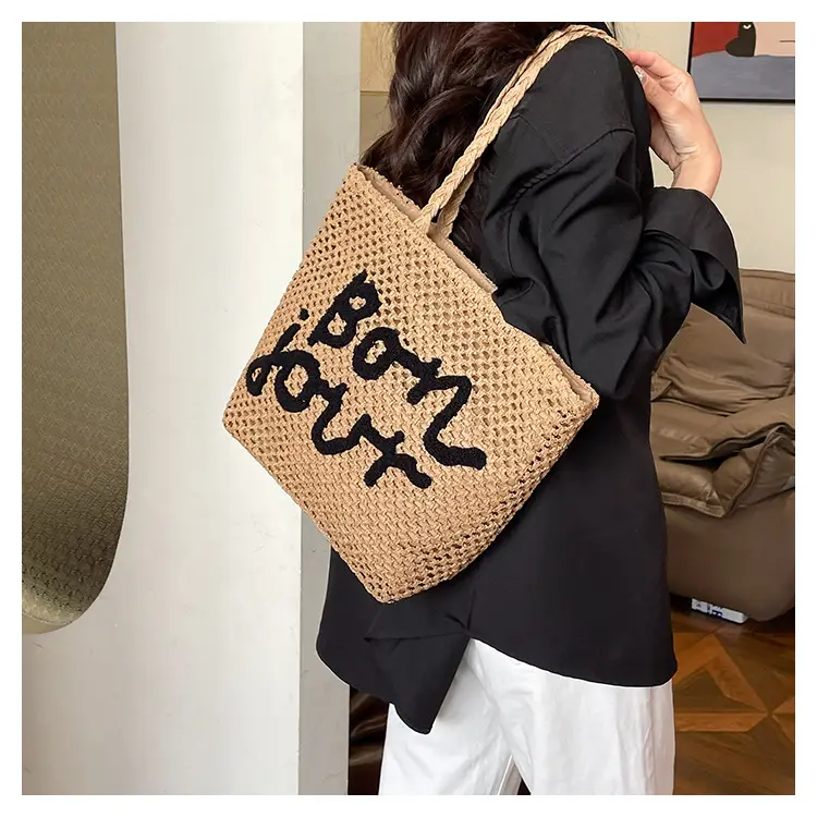 Women's Letter Knitted Crossbody Bag Brown — feature 20