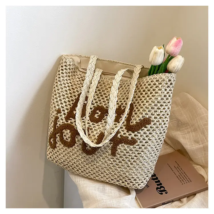 Women's Letter Knitted Crossbody Bag Brown — feature 30