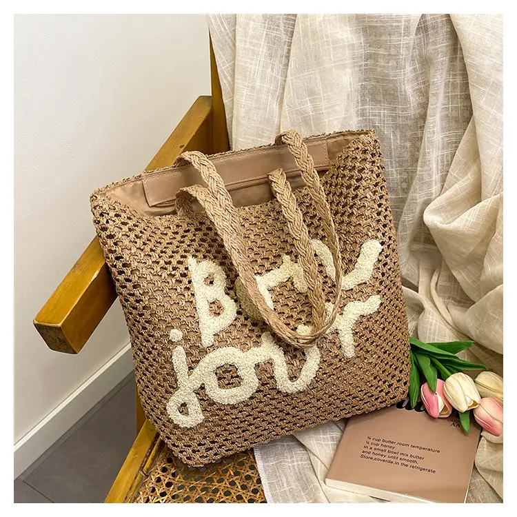Women's Letter Knitted Crossbody Bag Brown - Image 3