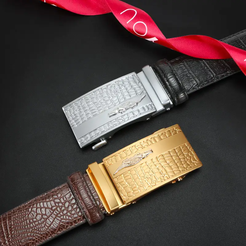 Men's Black Croc Leather Belt with Automatic Buckle - Image 4