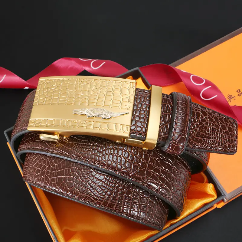 Men's Black Croc Leather Belt with Automatic Buckle - Image 5