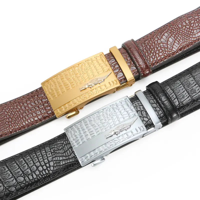 Men's Black Croc Leather Belt with Automatic Buckle - Image 6
