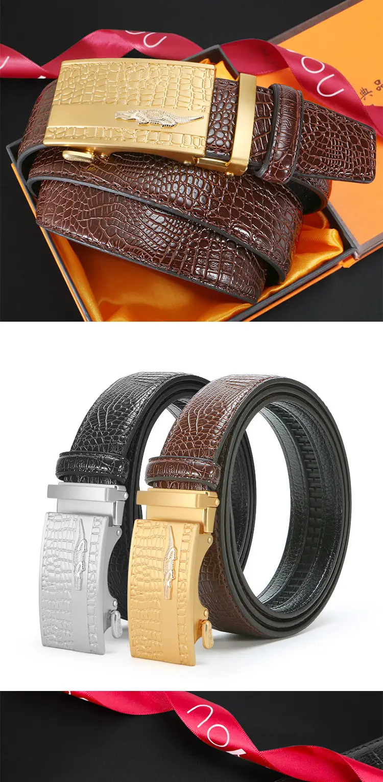 Men's Black Croc Leather Belt with Automatic Buckle — feature 8