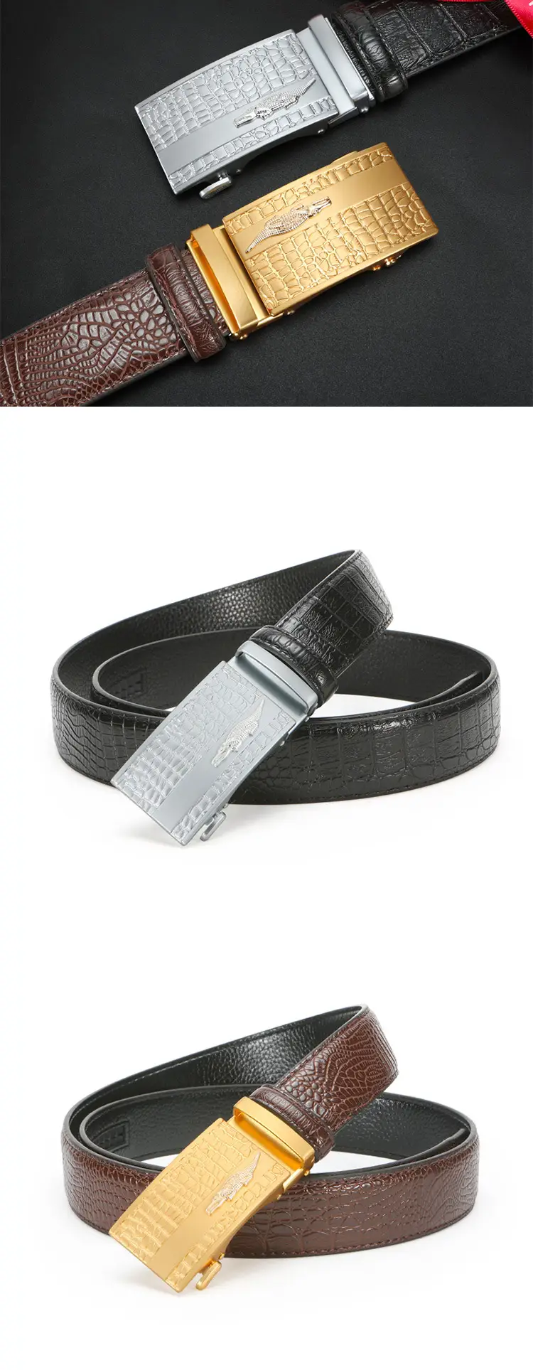 Men's Black Croc Leather Belt with Automatic Buckle — feature 9