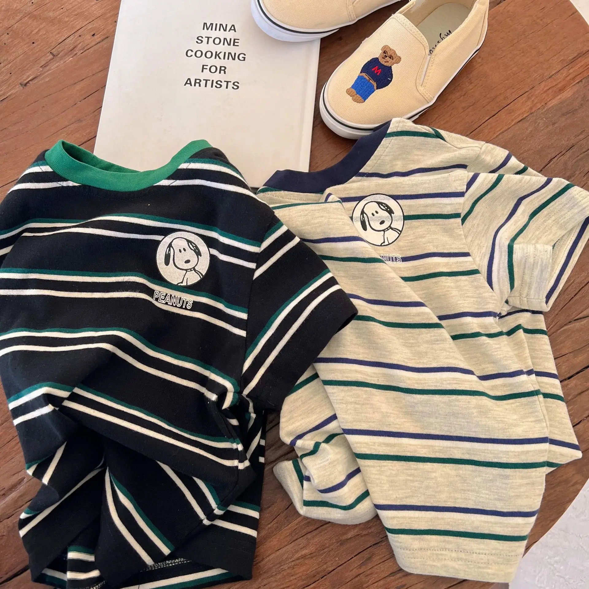 Boys Striped T-Shirt Round Neck Cartoon Puppy Summer Top — feature 23