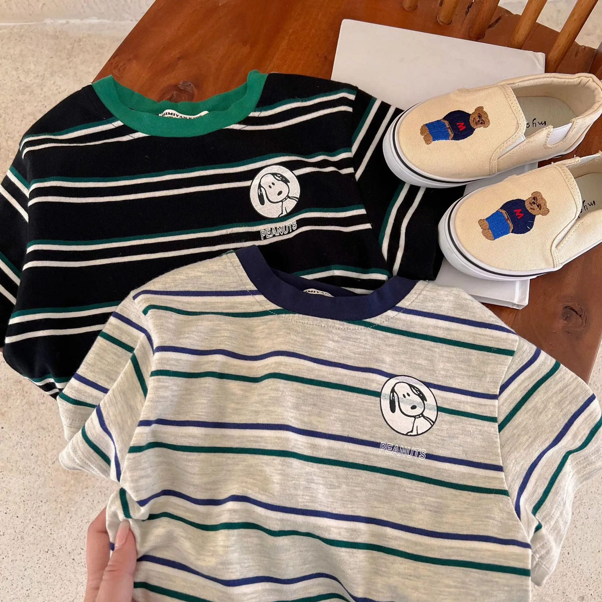 Boys Striped T-Shirt Round Neck Cartoon Puppy Summer Top — feature 26