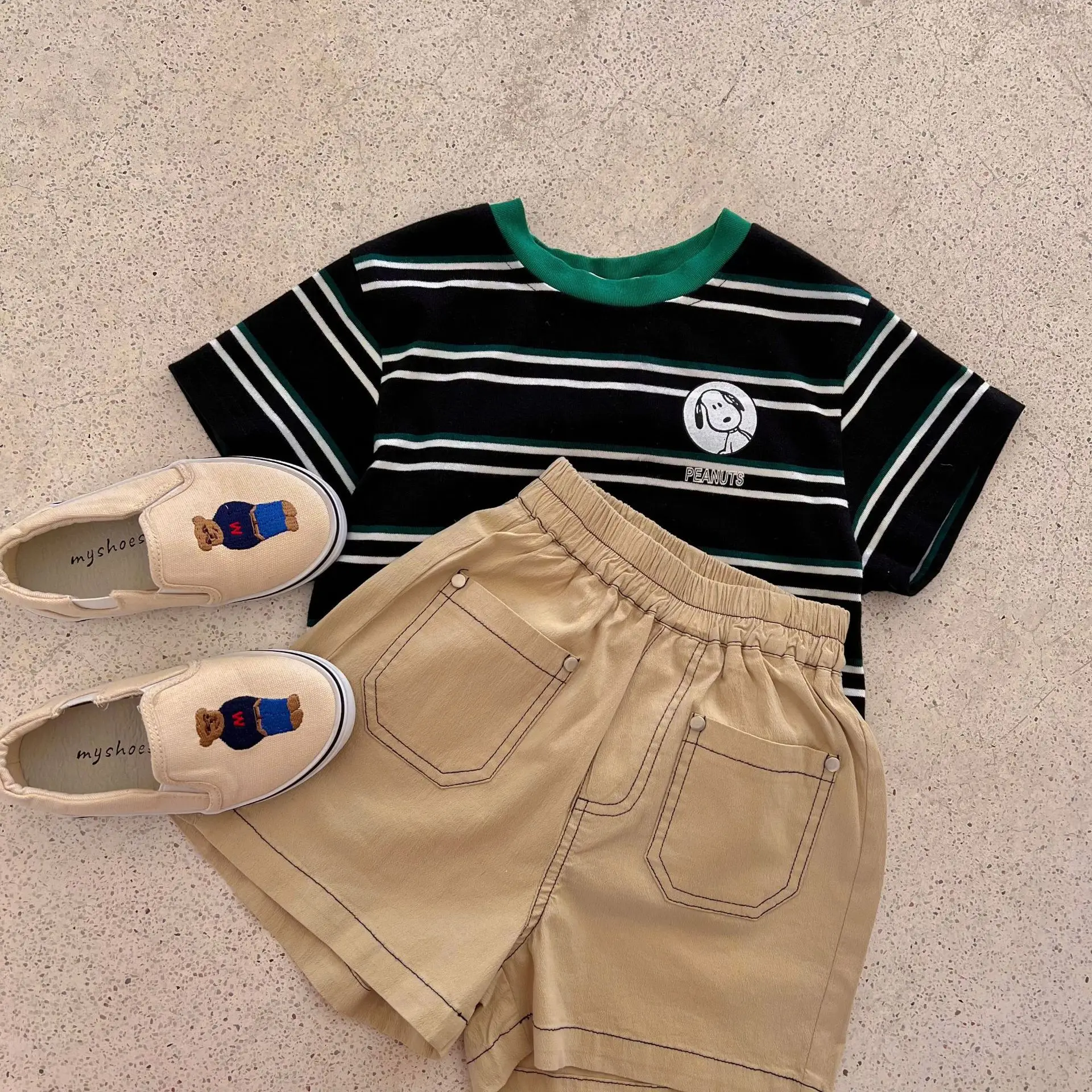 Boys Striped T-Shirt Round Neck Cartoon Puppy Summer Top — feature 27
