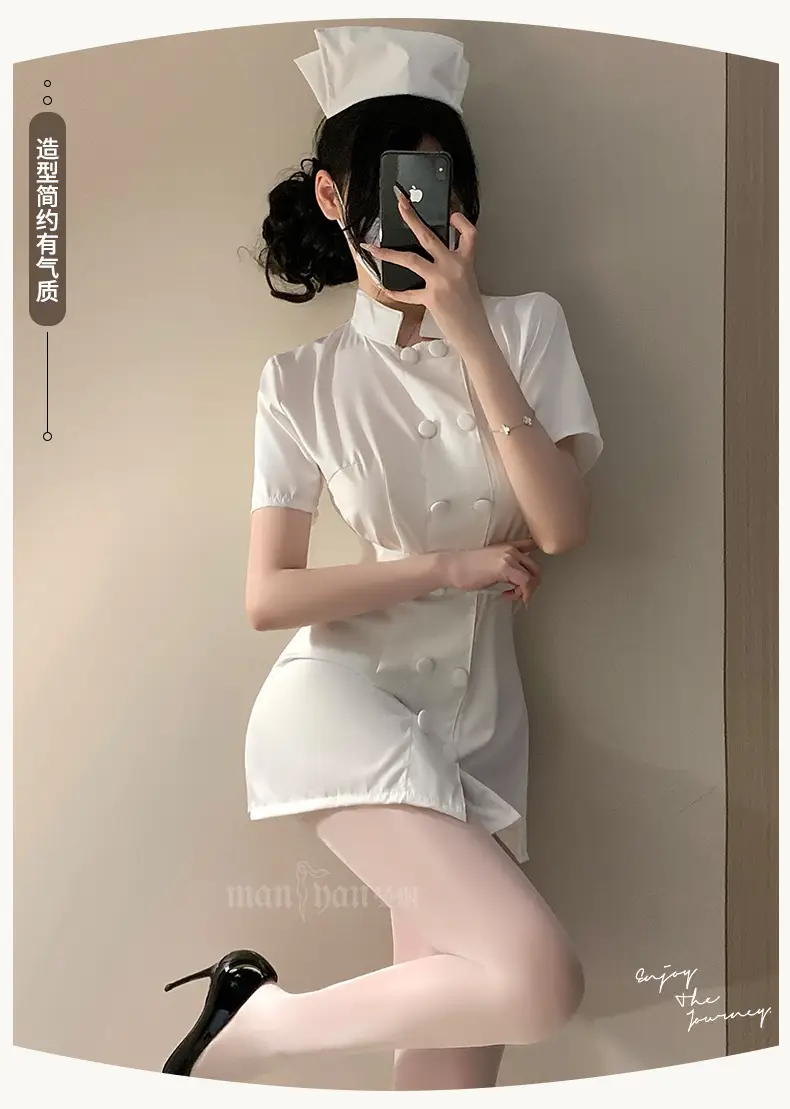 White Nurse-Style Leggings with Belt & Button for Women — feature 14