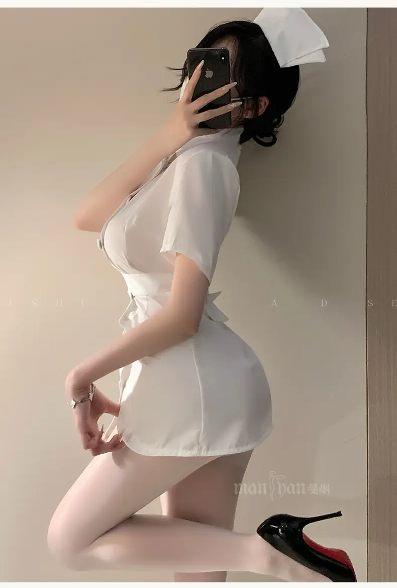 White Nurse-Style Leggings with Belt & Button for Women — feature 16