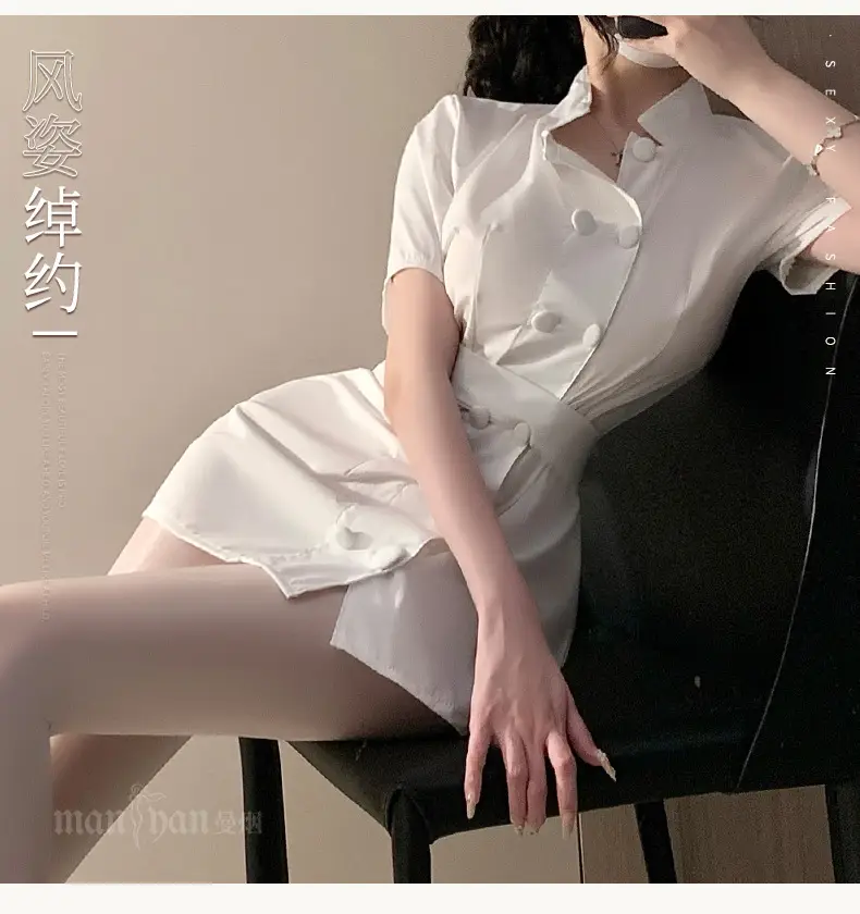 White Nurse-Style Leggings with Belt & Button for Women — feature 20