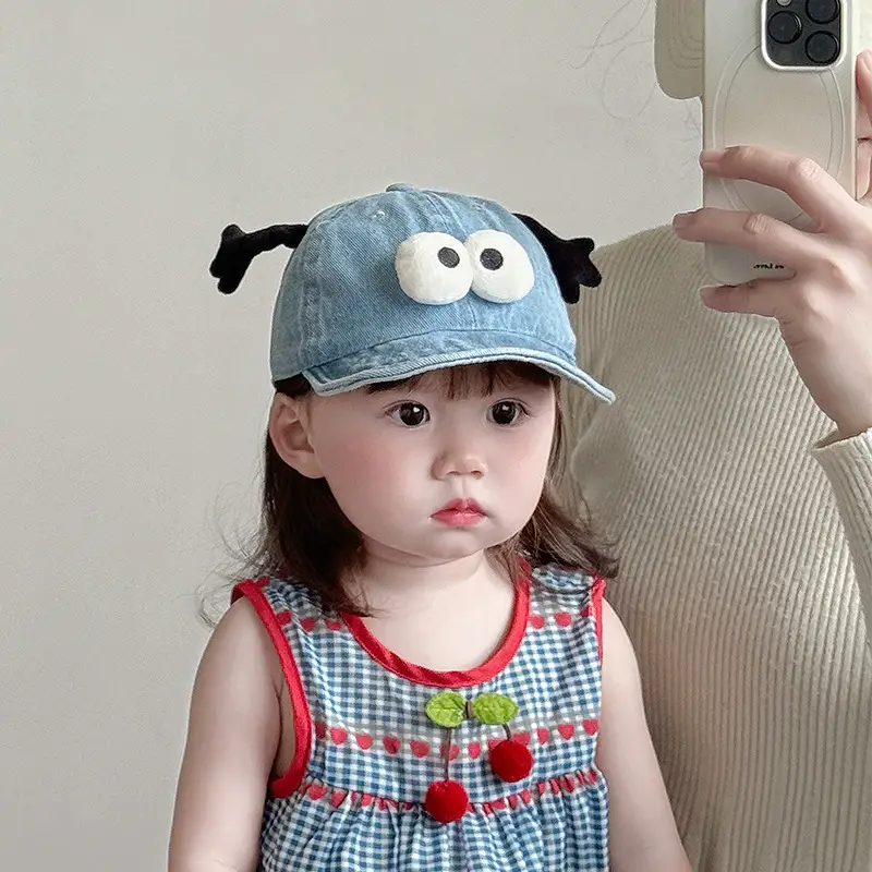 Baby Denim Cap with Cute Eyes Sun Hat - Image 3