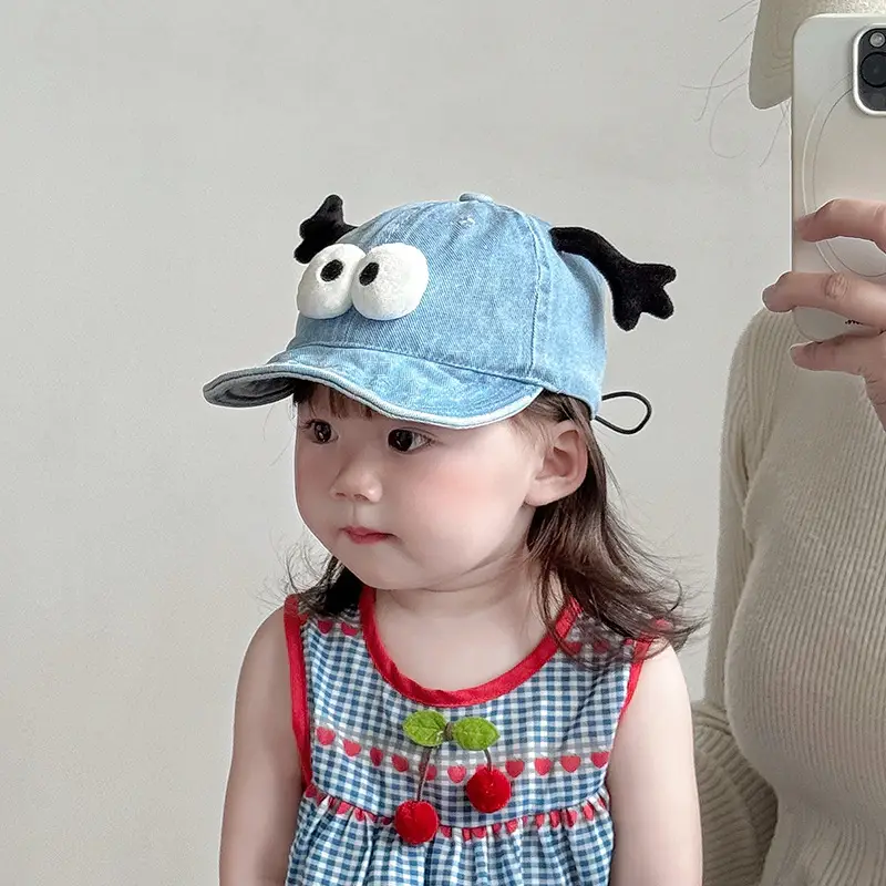 Baby Denim Cap with Cute Eyes Sun Hat - Image 4