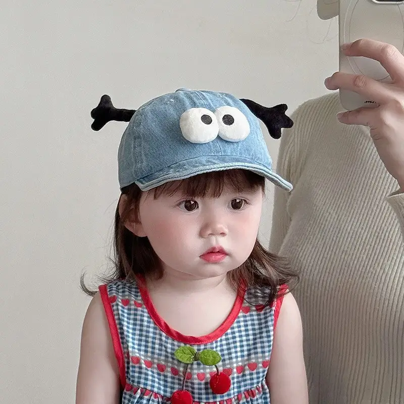 Baby Denim Cap with Cute Eyes Sun Hat - Image 5